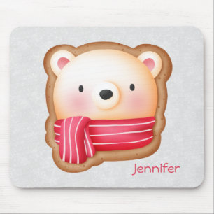 Cute Bear Face Red Scarf & Rosy Cheeks Christmas Mouse Pad