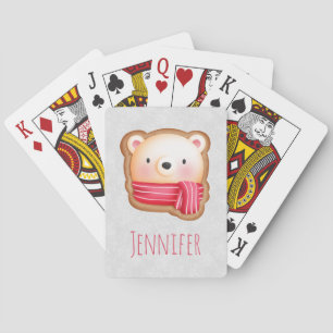 Cute Bear Face Red Scarf & Rosy Cheeks Christmas Playing Cards