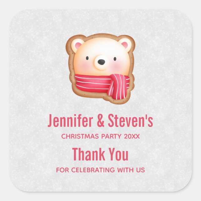 Cute Bear Face Red Scarf & Rosy Cheeks Christmas Square Sticker (Front)