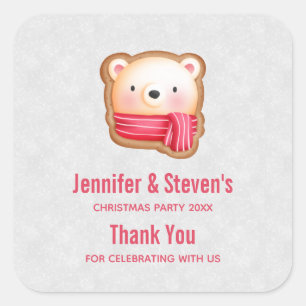 Cute Bear Face Red Scarf & Rosy Cheeks Christmas Square Sticker