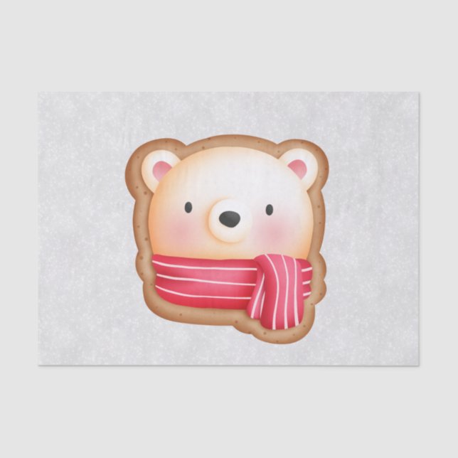Cute Bear Face Red Scarf & Rosy Cheeks Christmas Tissue Paper (Front)