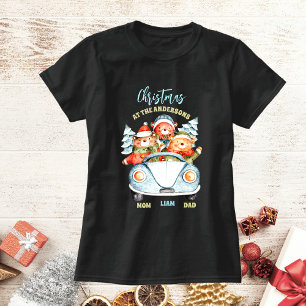 Cute bear family Christmas at the Name car  T-Shirt