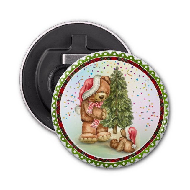 Cute Bear Family Christmas tree confetti Holiday Bottle Opener (Front)