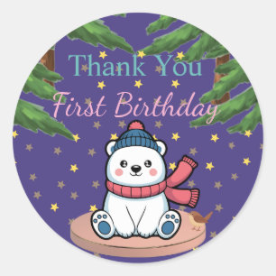 Cute Bear First Birthday Party Classic Round Sticker