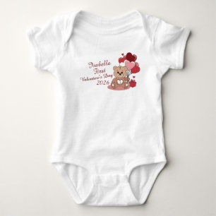 Cute Bear First Valentine's Day 2026 Personalized  Baby Bodysuit