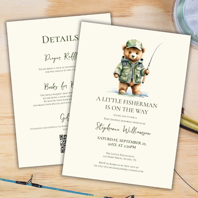 Cute Bear Fisherman Is On The Way Baby Shower Invitation (Creator Uploaded)