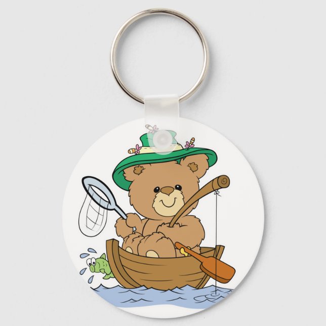 Cute Bear Fishing in Boat Key Ring (Front)