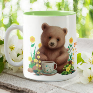 Cute Bear Floral Bear-y Good Vibes Two-Tone Coffee Mug