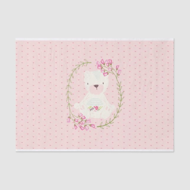 Cute Bear Floral Wreath and Hearts Tissue Paper (Front)