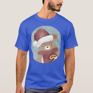 cute bear for christmas with christmas hat retro T-Shirt