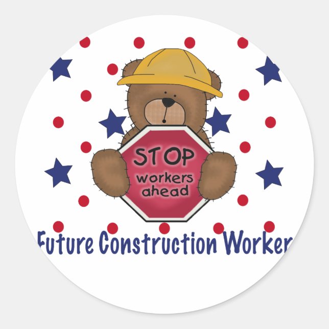 Cute Bear Future Construction Worker Classic Round Sticker (Front)