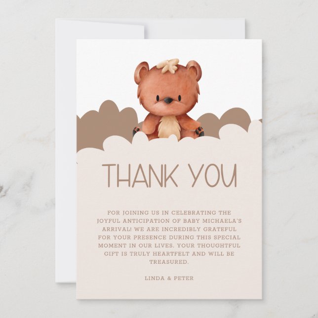 Cute Bear Gender Neutral Baby Shower Thank You Card (Front)