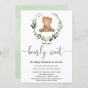 Cute bear gender neutral eucalyptus baby shower invitation