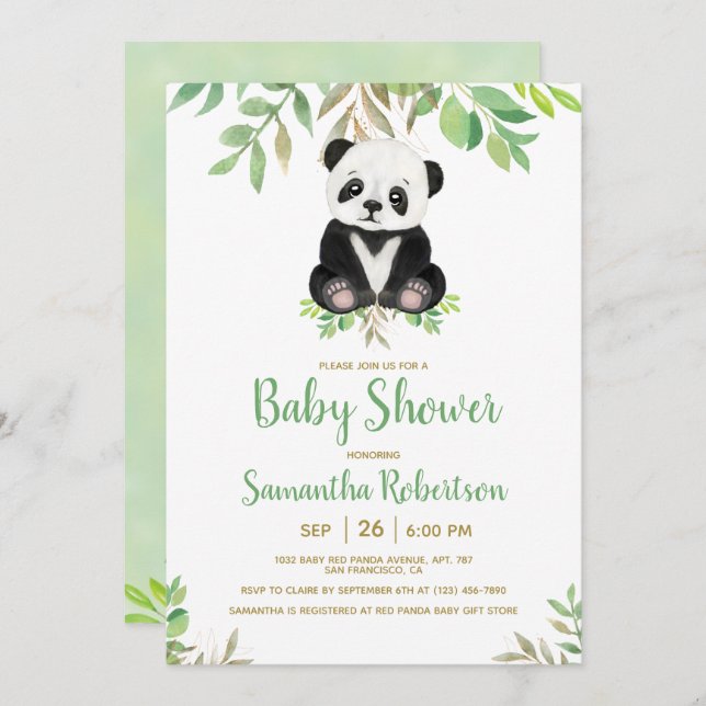 Cute Bear Gender Neutral Greenery Baby Shower Invitation (Front/Back)