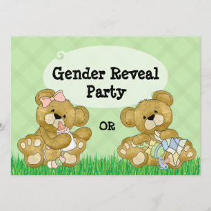 Cute Bear Gender Reveal Party Invitation