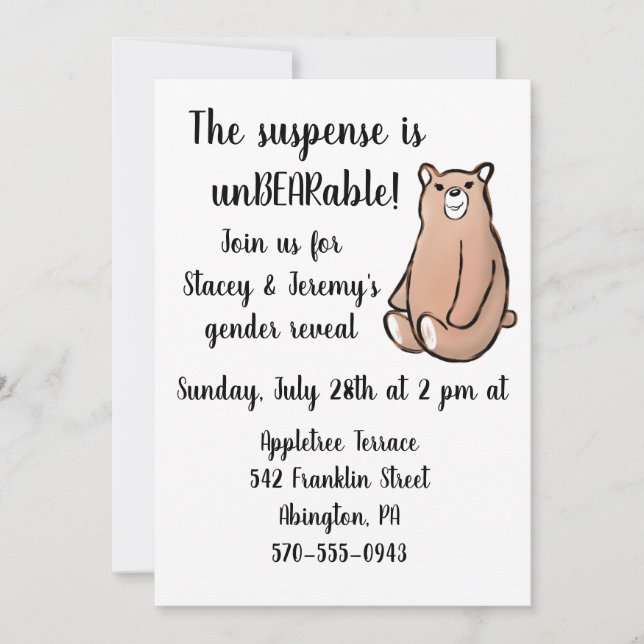 Cute bear gender reveal party invitation (Front)