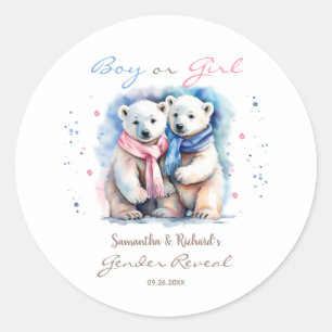 Cute Bear Gender Reveal Thank You Favor Sticker
