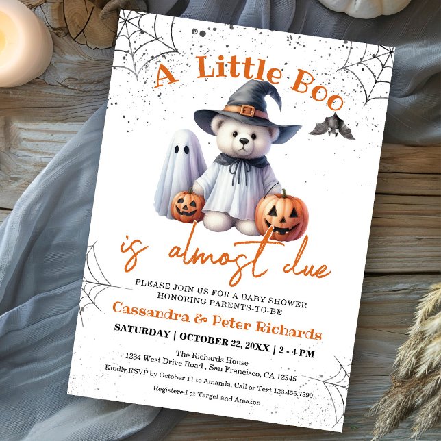 Cute Bear, Ghost & Pumpkins Little Boo Baby Shower Invitation (Creator Uploaded)