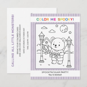 Cute Bear & Ghosts Halloween Colouring Invitation Postcard