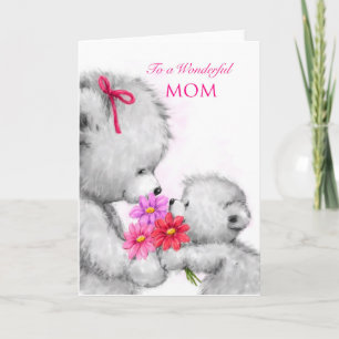 Cute bear giving flowers, Happy Mother's Day Card