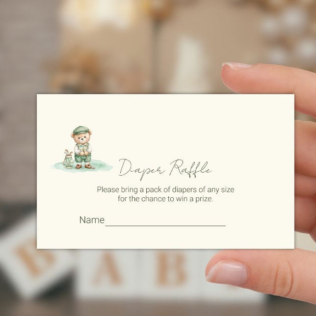 Cute Bear Golfing Diaper Raffle Ticket  Enclosure Card (Creator Uploaded)