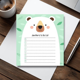 Cute Bear Green To Do List Children Illustration Notepad
