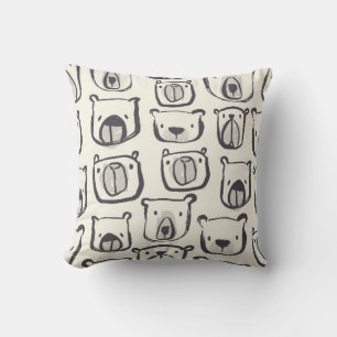 Cute bear, hand-drawn seamless pattern. cushion