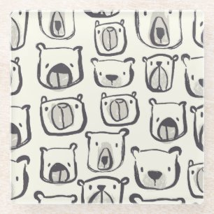 Cute bear, hand-drawn seamless pattern. glass coaster