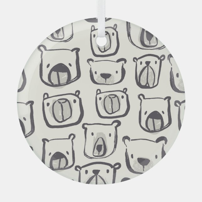 Cute bear, hand-drawn seamless pattern. glass tree decoration (Front)
