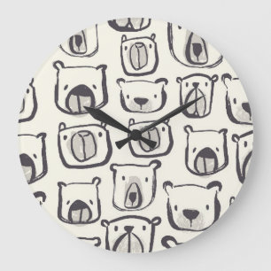 Cute bear, hand-drawn seamless pattern. large clock