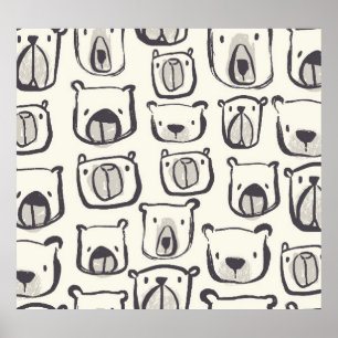 Cute bear, hand-drawn seamless pattern. poster