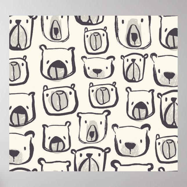 Cute bear, hand-drawn seamless pattern. poster (Front)