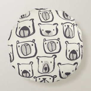Cute bear, hand-drawn seamless pattern. round cushion