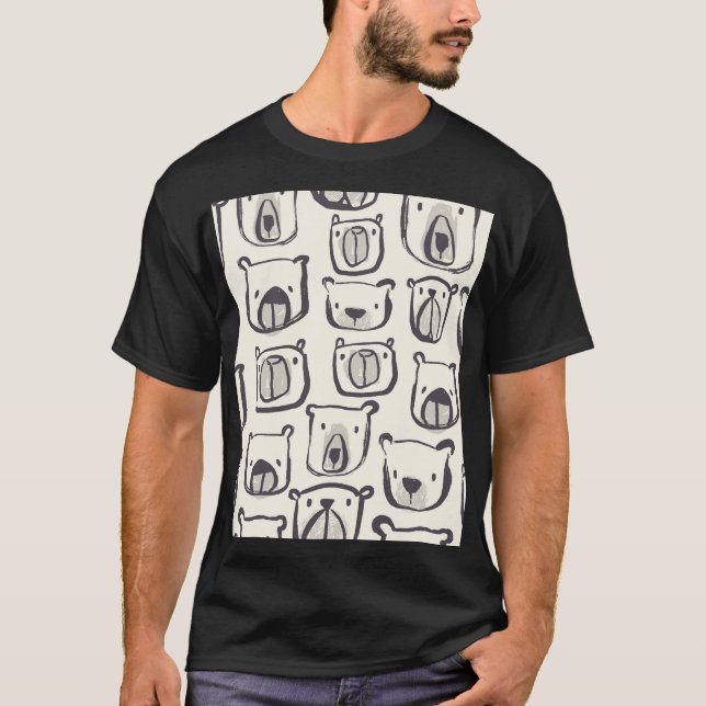 Cute bear, hand-drawn seamless pattern. T-Shirt (Front)