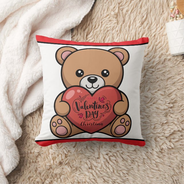 Cute Bear Happy Valentines Day  Name  Cushion (Blanket)