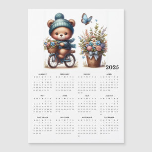 Cute Bear Hat Scarf on Bike 2025 Magnetic Calendar