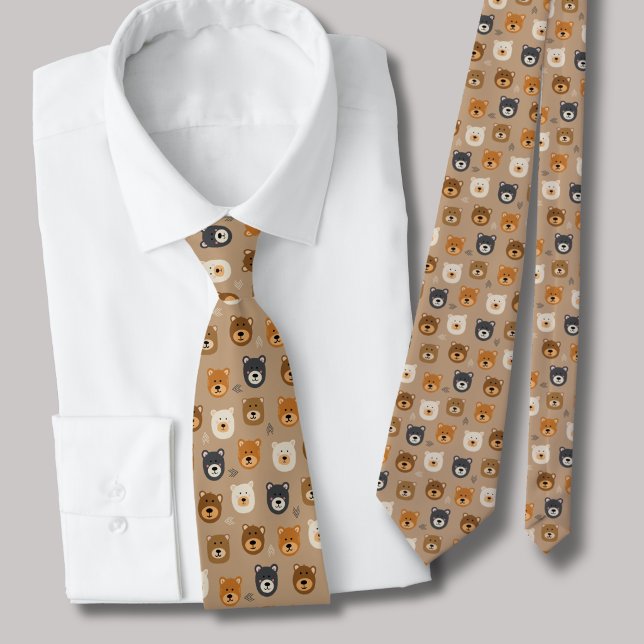 Cute bear head illustrated tie (Cute bear head animal tie)