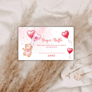 Cute Bear Heart Balloon Diaper Raffle Baby Shower Enclosure Card