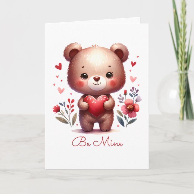 Cute Bear Heart Custom Valentines Day Card  (Front)