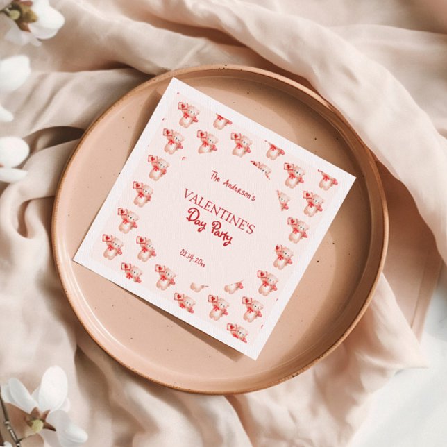 Cute Bear Heart Valentine's Day Party Napkin (Creator Uploaded)