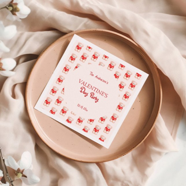Cute Bear Heart Valentine's Day Party Napkin (Creator Uploaded)