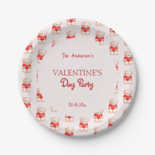 Cute Bear Heart Valentine's Day Party Paper Plate