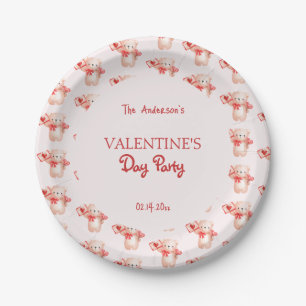 Cute Bear Heart Valentine's Day Party Paper Plate
