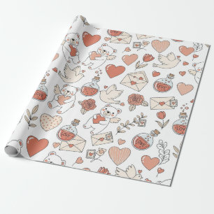 Cute Bear Hearts Valentine Pattern Wrapping Paper