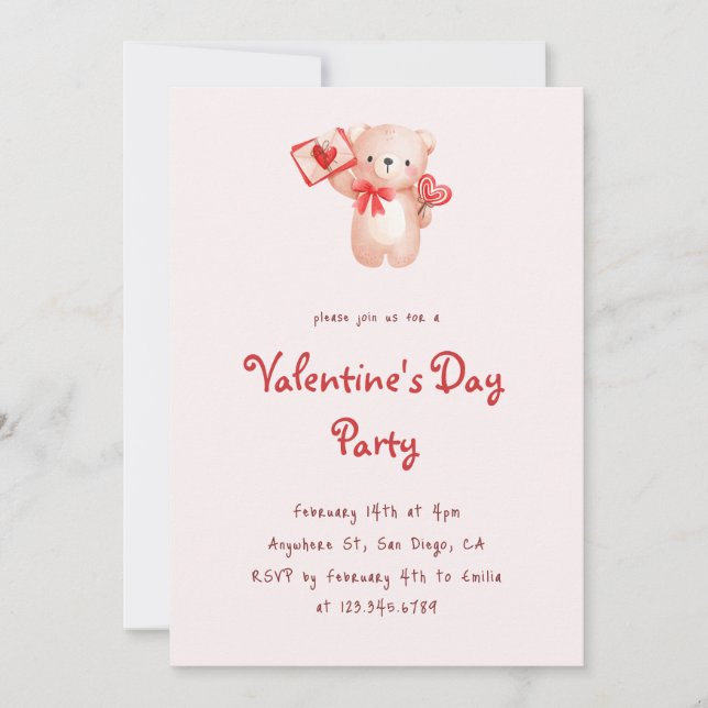 Cute Bear Hearts Valentine's Day Party Invitation (Front)