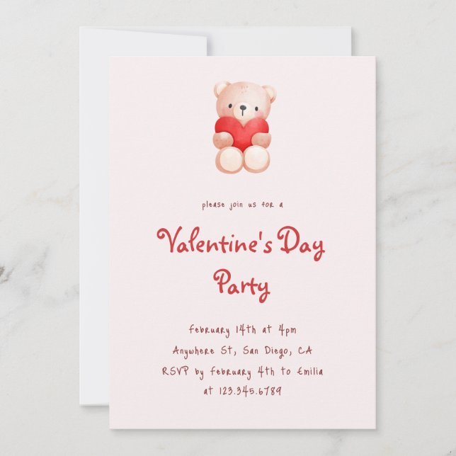Cute Bear Hearts Valentine's Day Party Invitation (Front)