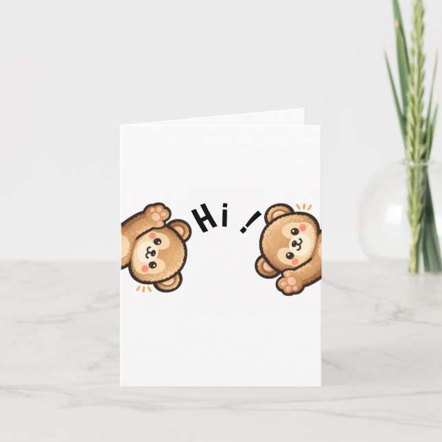 Cute Bear Hi Folded Card | Kawaii Invitation (Front)