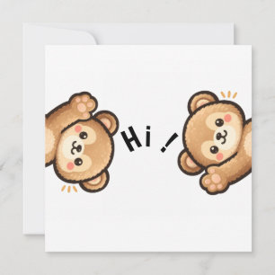 Cute Bear Hi Invitation   Kawaii Greeting Card