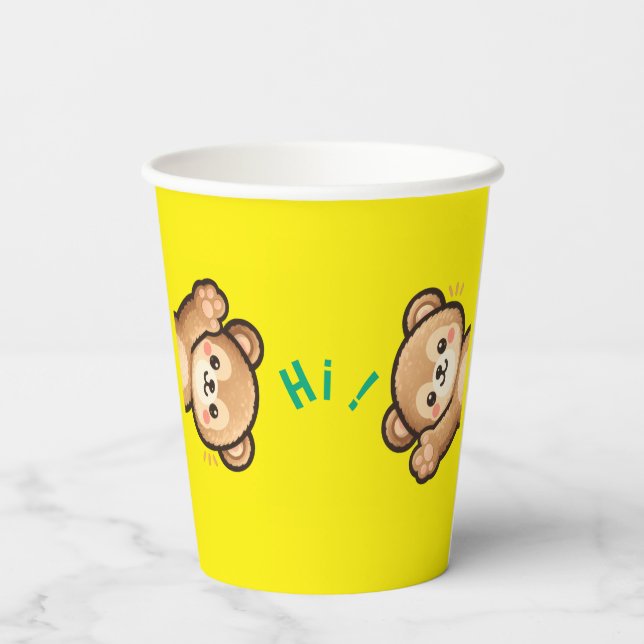 Cute Bear Hi Paper Cups | Kawaii Party Cups (Back)