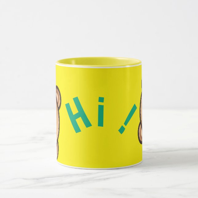 Cute Bear Hi Yellow Mug | Kawaii Coffee Cup (Center)